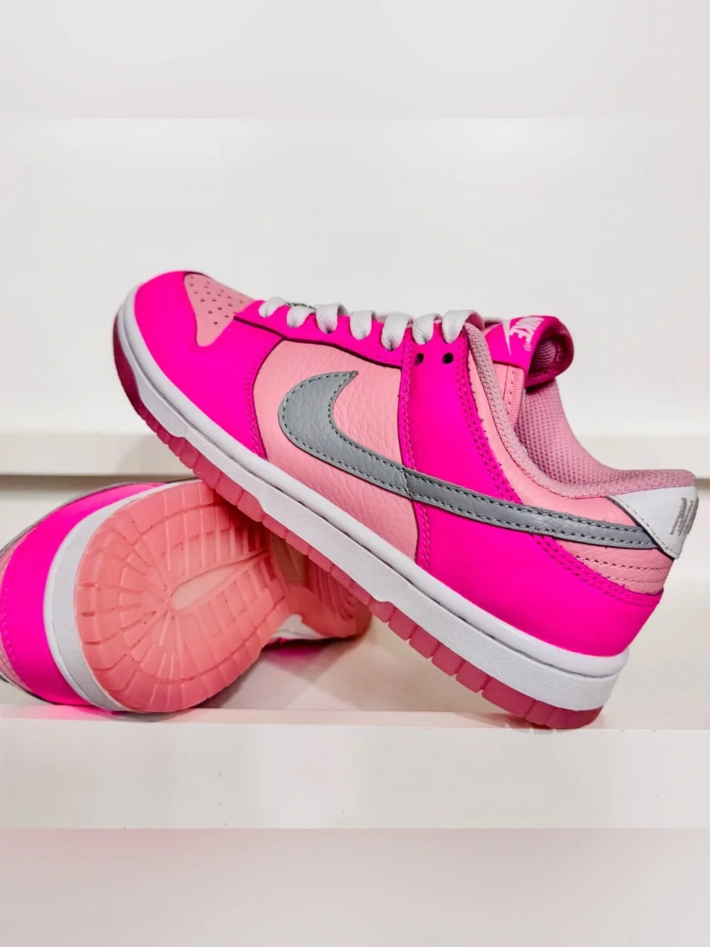 Nike Dunk Low Pink Grey GS 4.5 • Deadstock Clean • Lace Charms • Barbie Pop